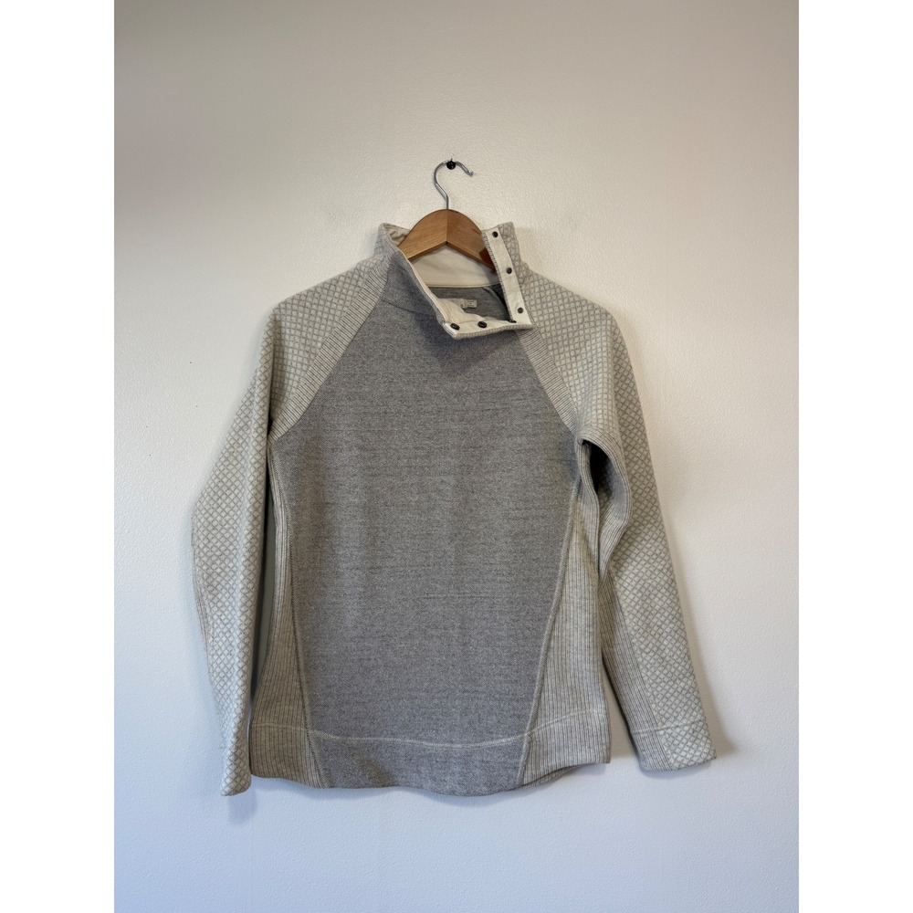 PrAna Women's Gray Textured Knit Mock Neck Snap Pullover Sweater Size S